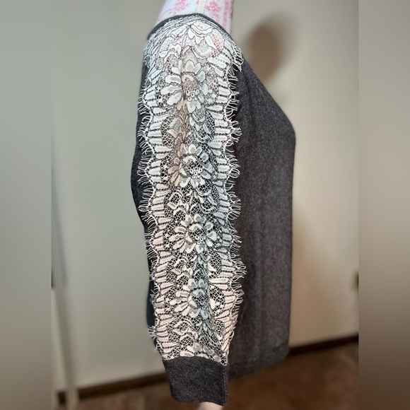 J. Crew Crewneck Lace Sweater Gray Wool Blend S - Picture 3 of 7